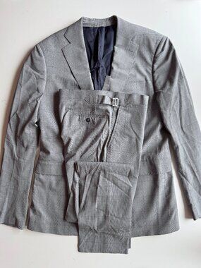 NWOT Men's Custom ATELIER MUNRO Loro Piana Grey Check Wool 2-Piece Suit, Size 50